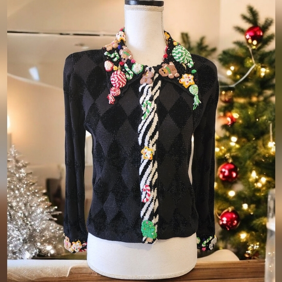 Vintage 90s Berek Sweater Cardigan Christmas Womens Size Small - Picture 1 of 13